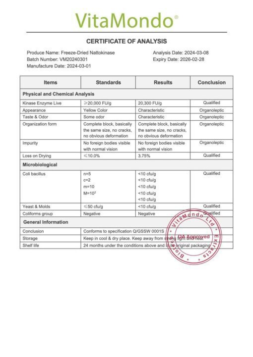 Freeze-Dried Nattokinase 20,000 FU * 400mg × 100 Caps – Vascular Support - Image 5