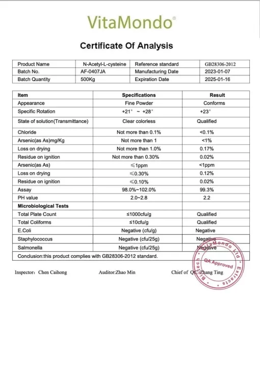NAC N-Acetyl-L-cysteine-COA-VitaMondo stamp