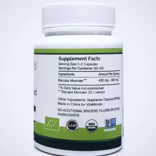 Organic Bacopa Monnieri 500mg – 100 Caps – Cognitive & Memory Support - Image 3