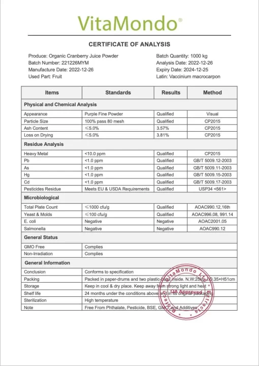 Organic Cranberry Juice Powder: 100g–1kg – Polyphenols & Women’s Health Support - Image 3