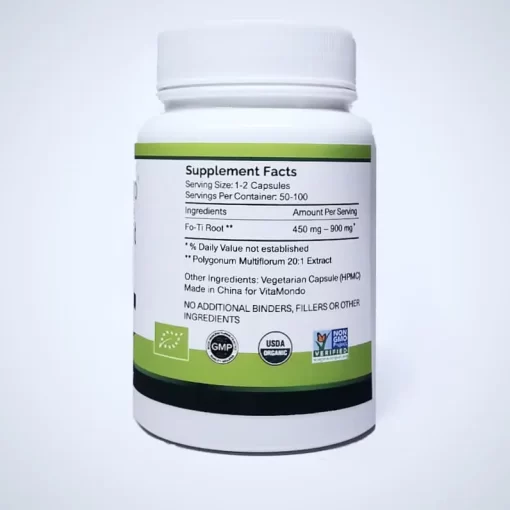 Organic Fo-Ti Root (Ho Shou Wu) 500mg * 100 Caps – Energy, Vitality Support - Image 4