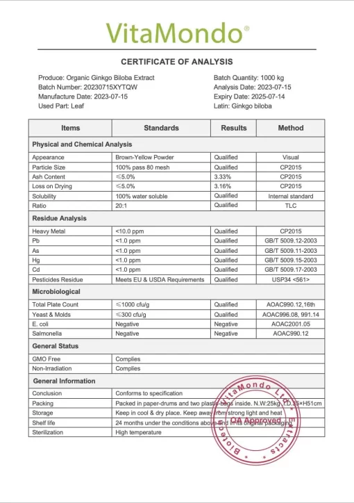Organic Ginkgo Biloba Extract Powder: 100g–1kg – Memory & Circulation Support - Image 4