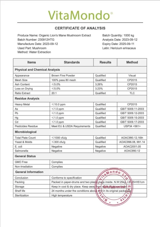 Organic Lion’s Mane Mushroom Extract: 100g-1kg – BDNF, Cognitive Support - Image 3