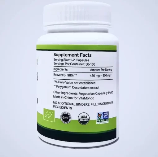 Organic Resveratrol 98% – 500mg * 100 Caps – Heart & Healthy Aging Support - Image 4