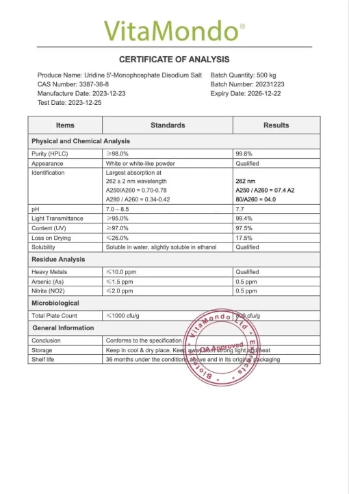Premium Uridine Monophosphate 99%: 100g–1kg – Memory & Brain Support - Image 3
