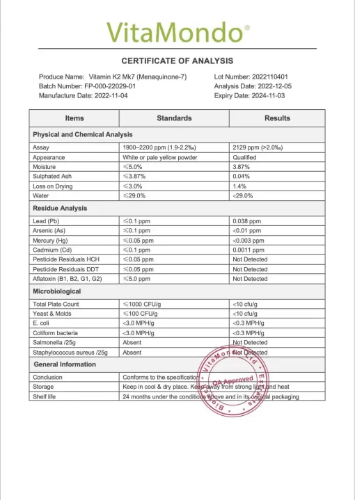 Premium Vitamin K2 (MK-7) 0.2%: 100g–1kg – Bone & Calcium Metabolism Support - Image 3
